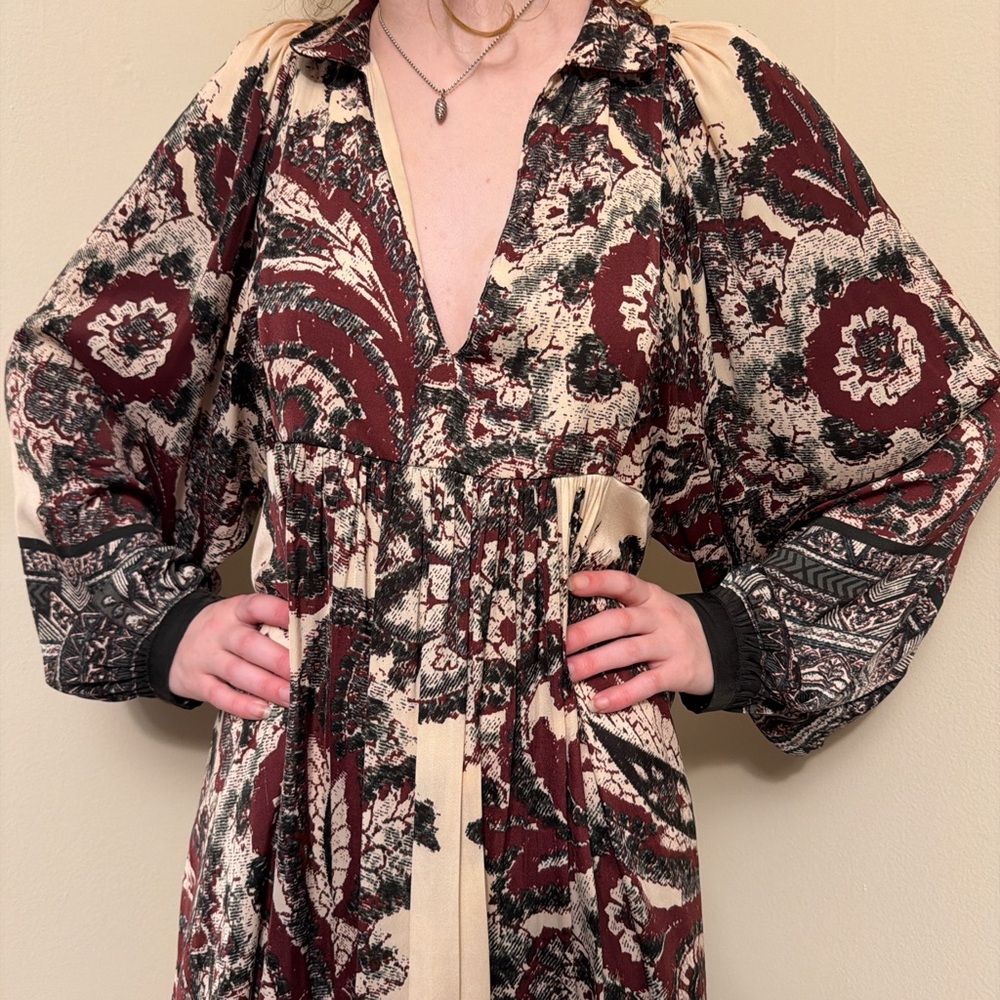 Free People Paisley Boho Balloon Sleeve Mini Dress Size XS